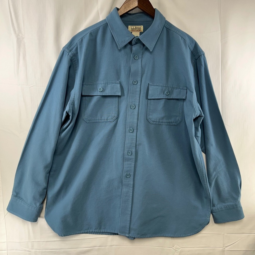 L.L. Bean Chamois Cloth Shirt Mens XL Blue Heavyweight Cotton Button Down